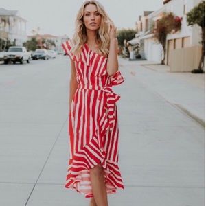 NWT Flying Tomato Red & White Stripe Ruffle Dress